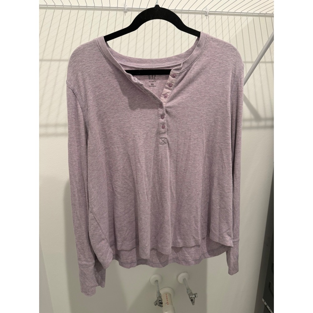 GAP Womens Rib Henley Long Sleeve Shirt Heathered Lavender Purple XXL